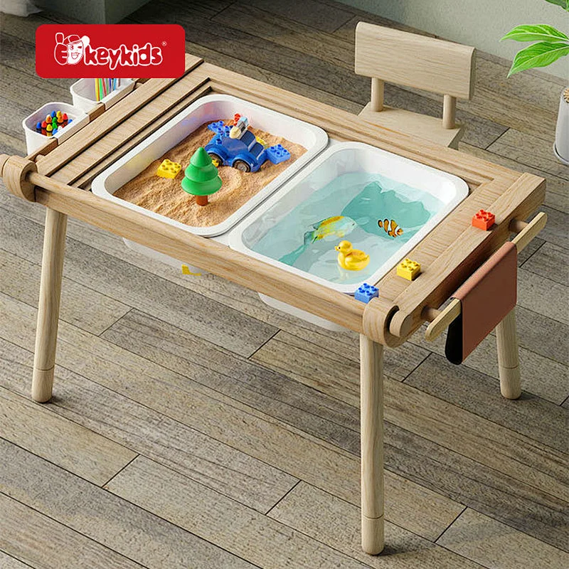 Kids Activity Desk Wooden Play Tables and Chairs with Paper roll W01D306