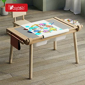 Kids Activity Desk Wooden Play Tables and Chairs with Paper roll W01D306